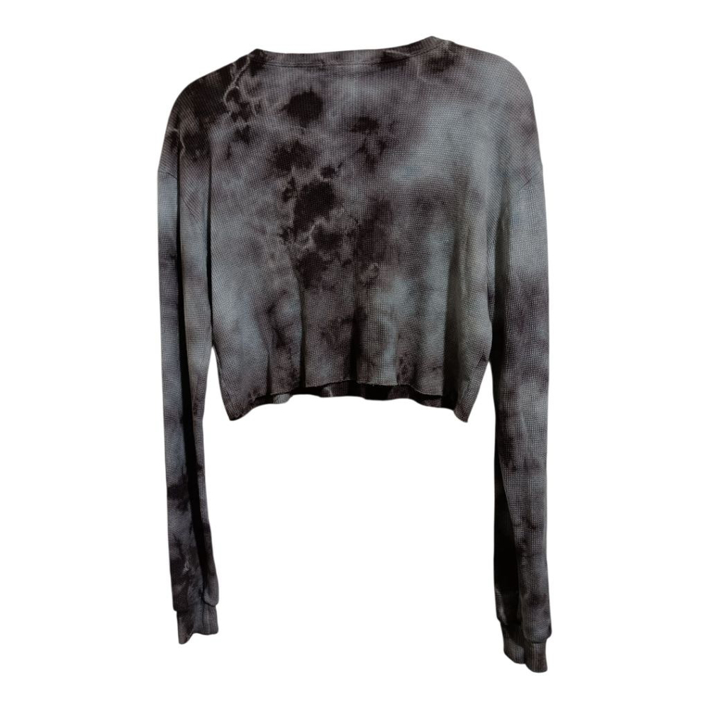 Brooklyn Karma Charcoal Grey Blue Tie Dye Thermal Crew Neck Crop Top & Pants Set - Picture 8 of 17